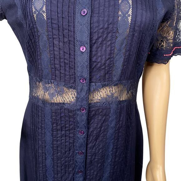 Candela Free People RARE Blue Lace Beaded Prairie Boho Dress SZ M - Picture 6 of 13